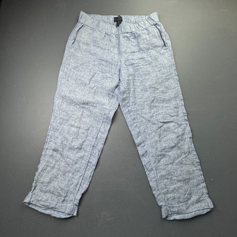 Rachel Roy Women's L Blue Linen Pants Elastic Waist Relaxed Fit Pull On Casual